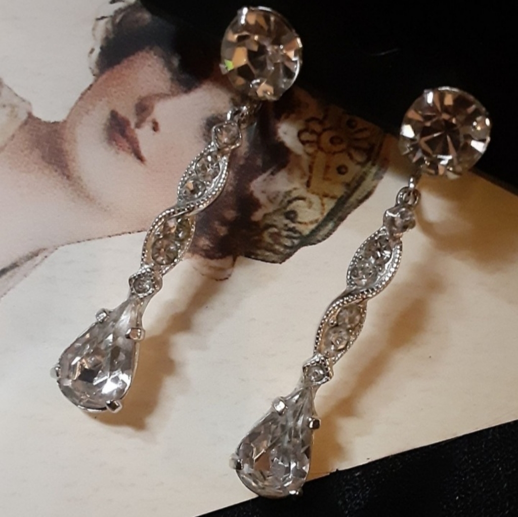 C1930-40 Eisenberg Crystal Dangle Earrings Rhodium Plated